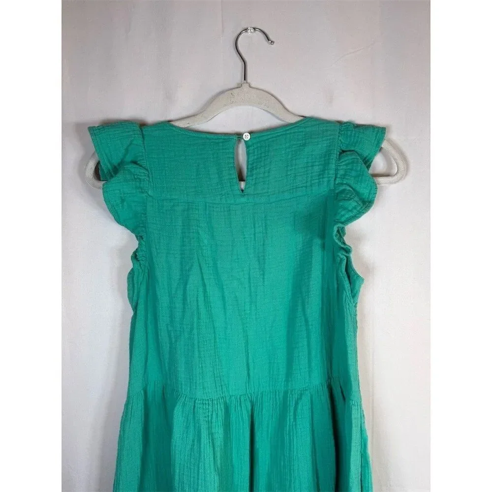 J.Crew Dress Womens Size 0 Green Tiered Knee Length Ruffle Cap Sleeve Casual